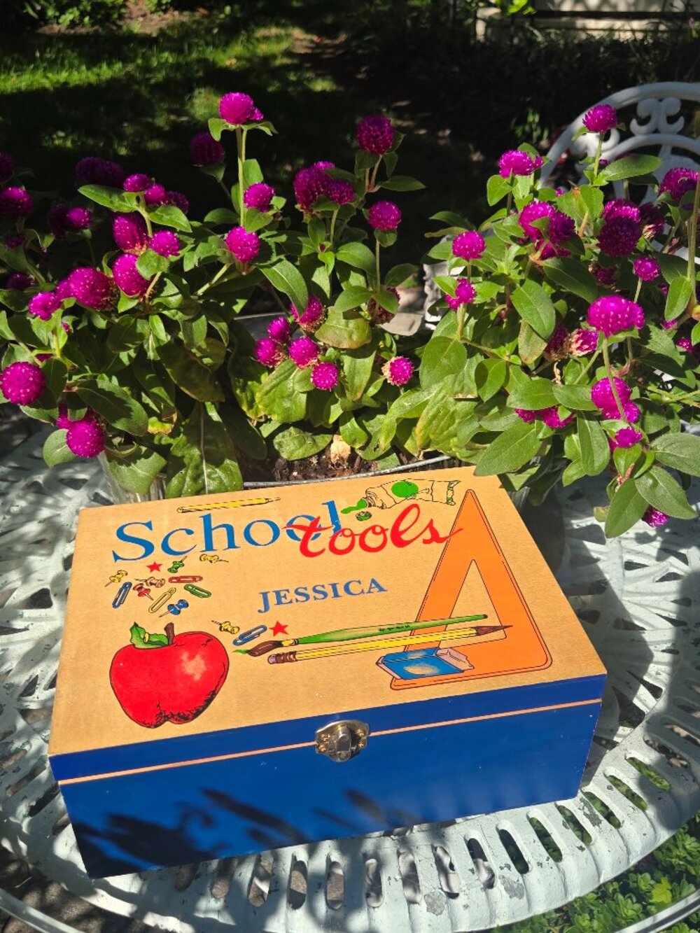 Personalized Jessica Wooden School Supply Box Vintage Keepsake Chest Storage Cas - Picture 4 of 16